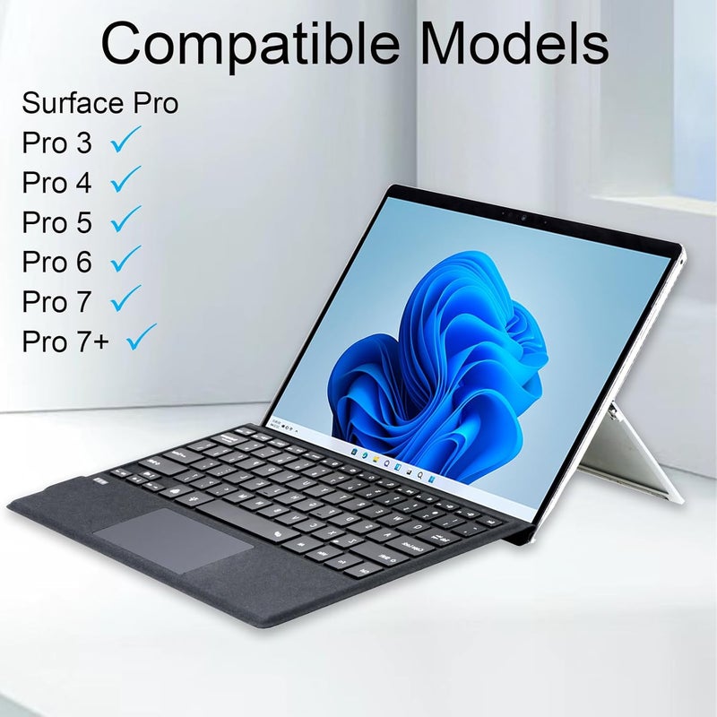 Mobee Type Cover for Microsoft Surface Pro 7+/ Pro 7 / Pro 6 / Pro 5 / Pro 4 / Pro 3, Bluetooch Type Keyboard with Multi-Touch Trackpad, Ultra Silm (Charcoal with Backlit) - Image 2
